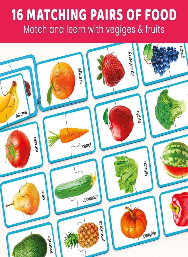QUOKKA Jigsaw Toddler Puzzles Ages 2-4 - 100% Self-Correcting 16 Realistic Matching Fruits Veggies - Educational Toddler Puzzles Ages 1-3 with 32 Pieces - Memory Matching Games - Image 2